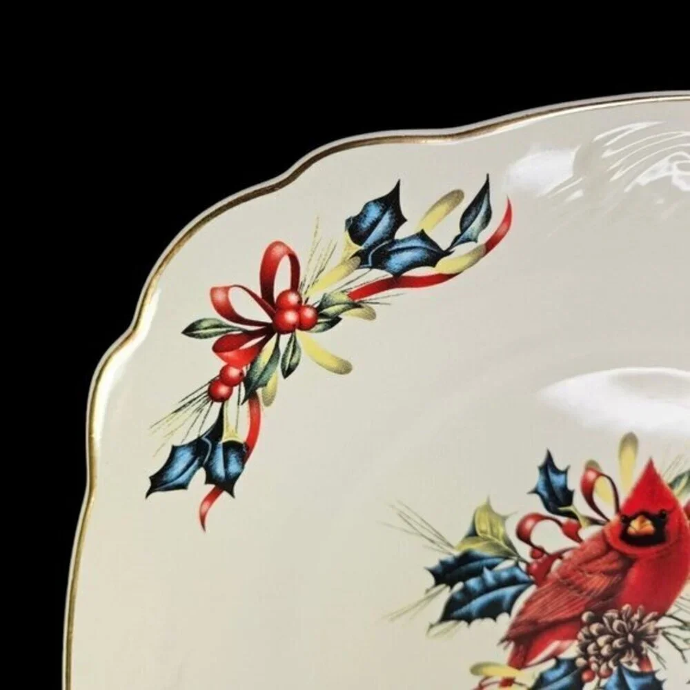 Lenox Winter Greeting Square Plate Platter Cardinal Catherine McClung Serve READ